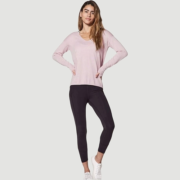Lululemon Still Movement V-Neck Hi-Low Hem Sweater Heathered Petal Pink 4 - Picture 3 of 15
